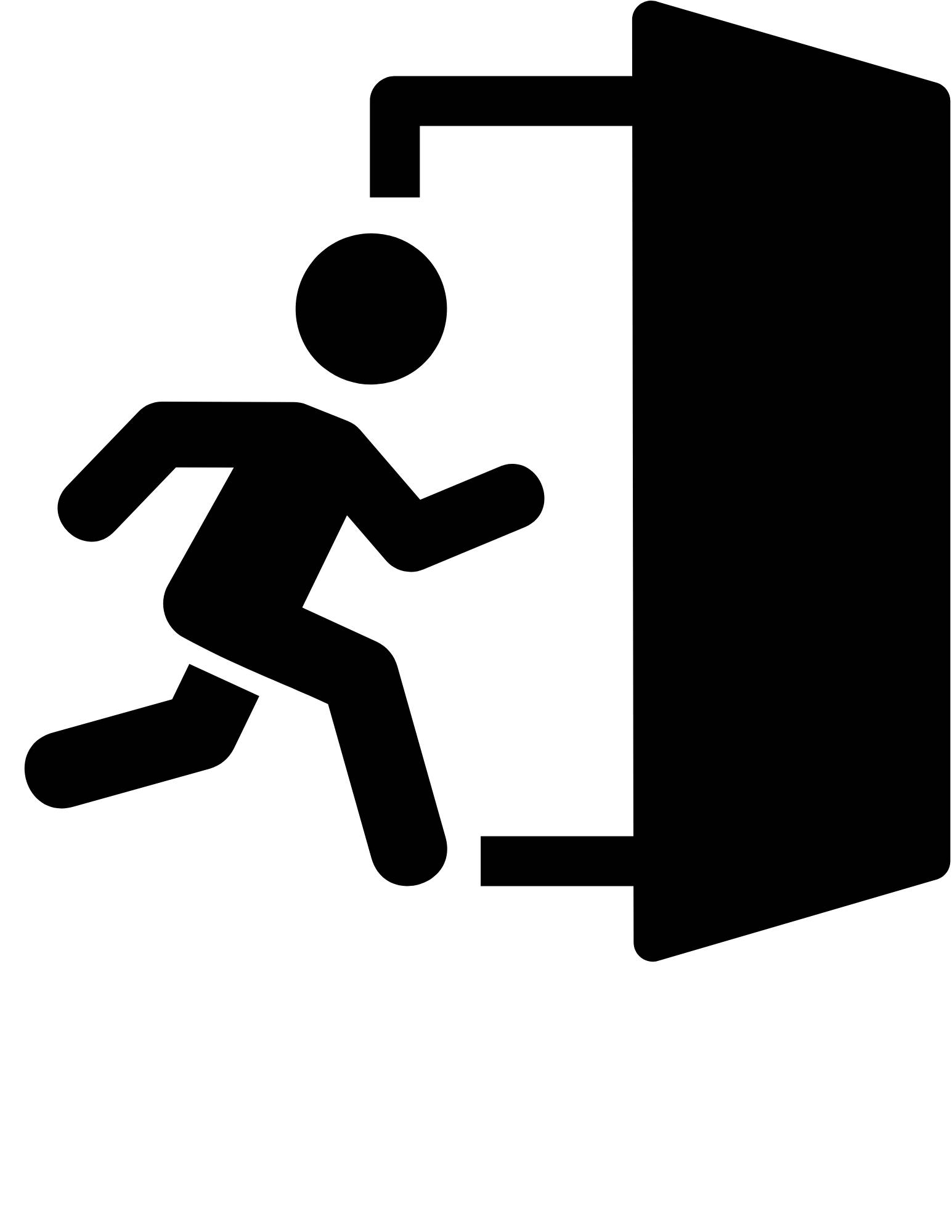 black and white person entering a door